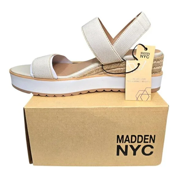 Madden NYC Wedge Strappy Pull-On Sandals Women’s Size 10 Talla Natural White - Picture 2 of 11